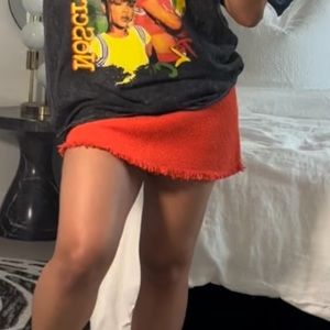 Red Frayed Hem Mini Skirt